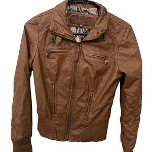 Ci Sono by Cavalini Women’s Brown Faux Leather Moto Bomber Jacket Size S